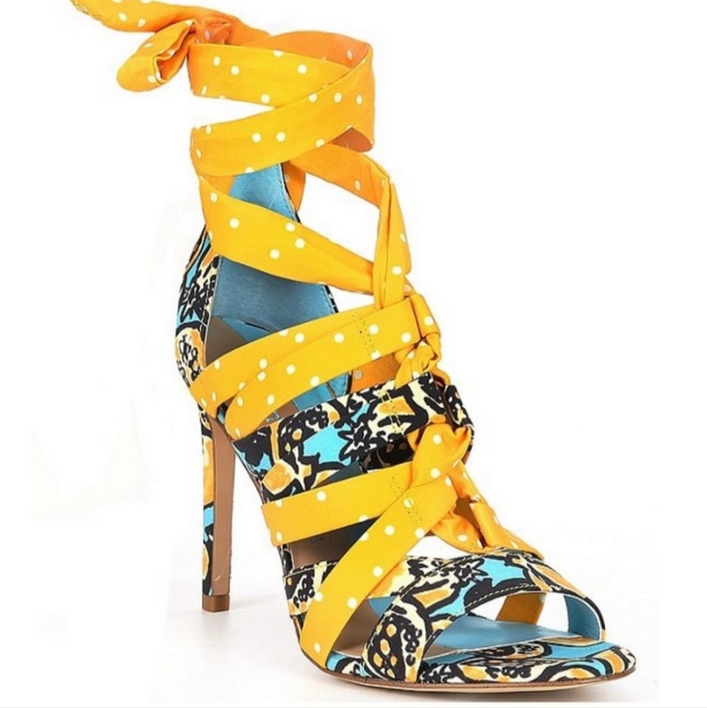 Gianni Bini Abrianna Polka Dot Print Ankle Wrap Lace-Up Strappy Dress Sandals